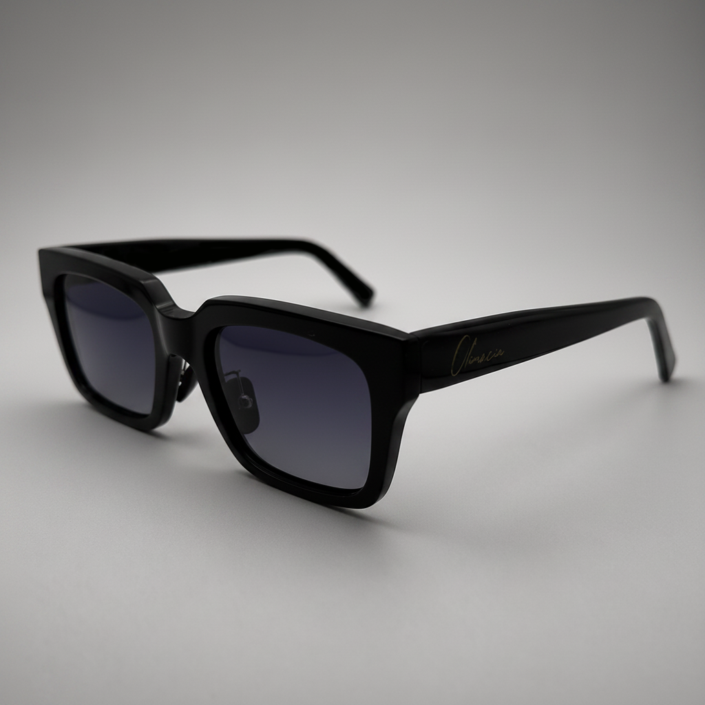 Olivencia ARVEN · NOX handcrafted black horn sunglasses in 45-degree view with dark gradient lenses.