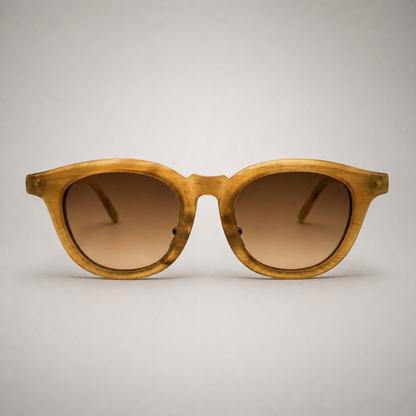 Olivencia AVELINE MIEL handcrafted honey horn sunglasses with gradient brown lenses.