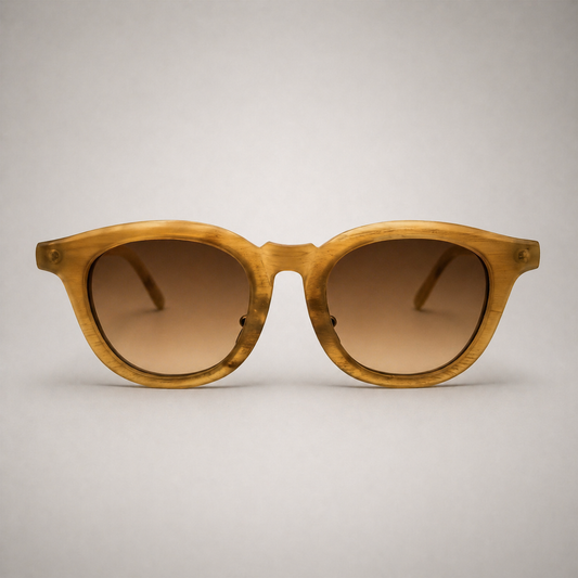 Olivencia AVELINE MIEL handcrafted honey horn sunglasses with gradient brown lenses.