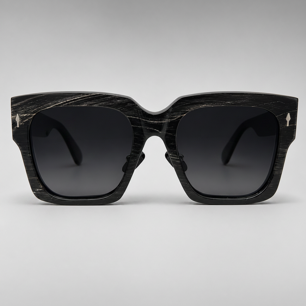 Olivencia ORIAN · LINEA handcrafted black horn sunglasses with rare white-line pattern and gradient black lenses.