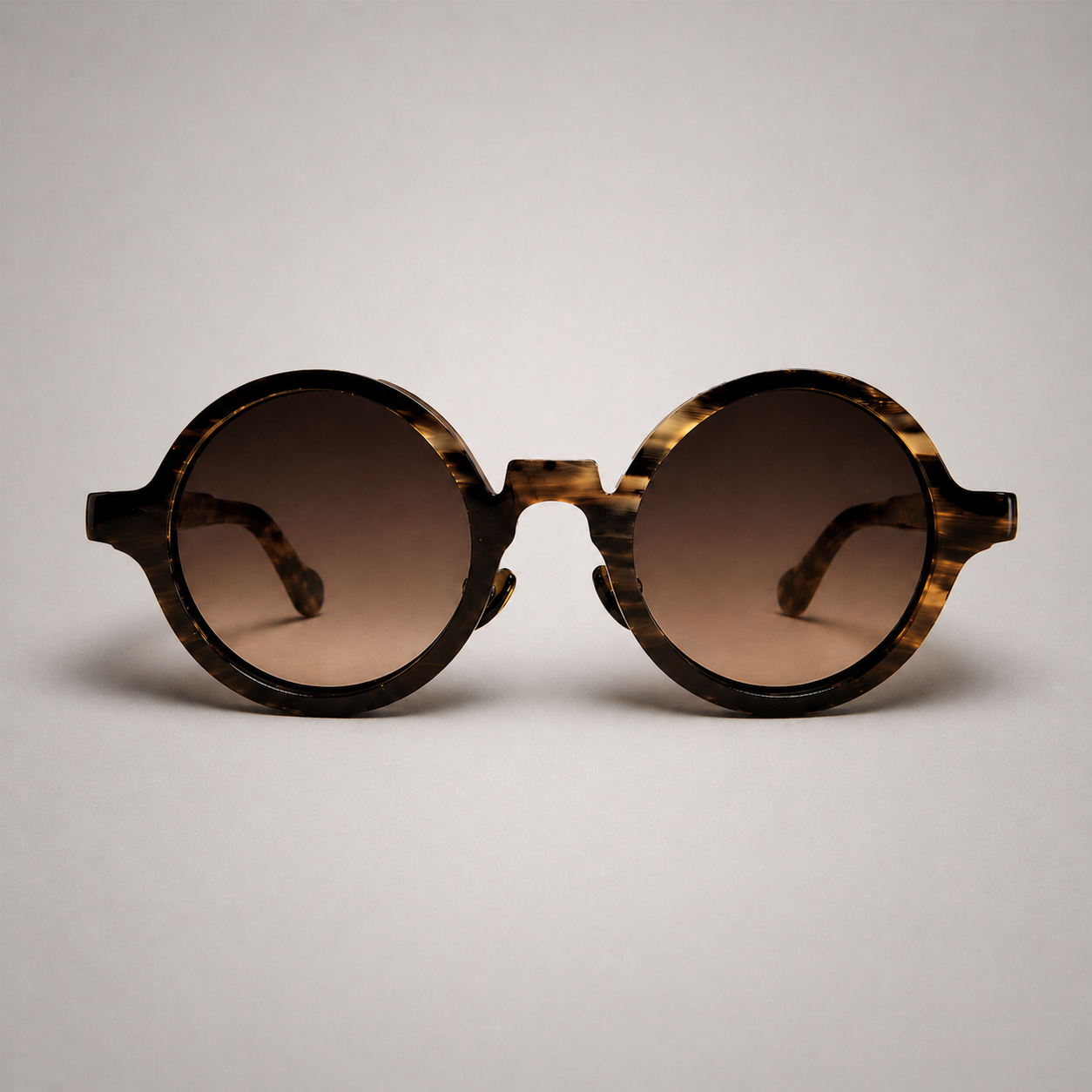 Olivencia SOREL · VIREO handcrafted dark green-black buffalo horn sunglasses with gradient brown lenses and a rounded oval silhouette.